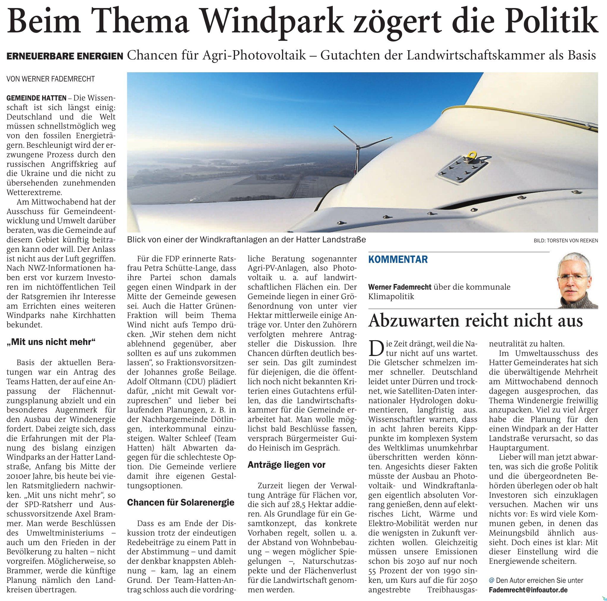 Beim Thema Windpark zögert die Politik