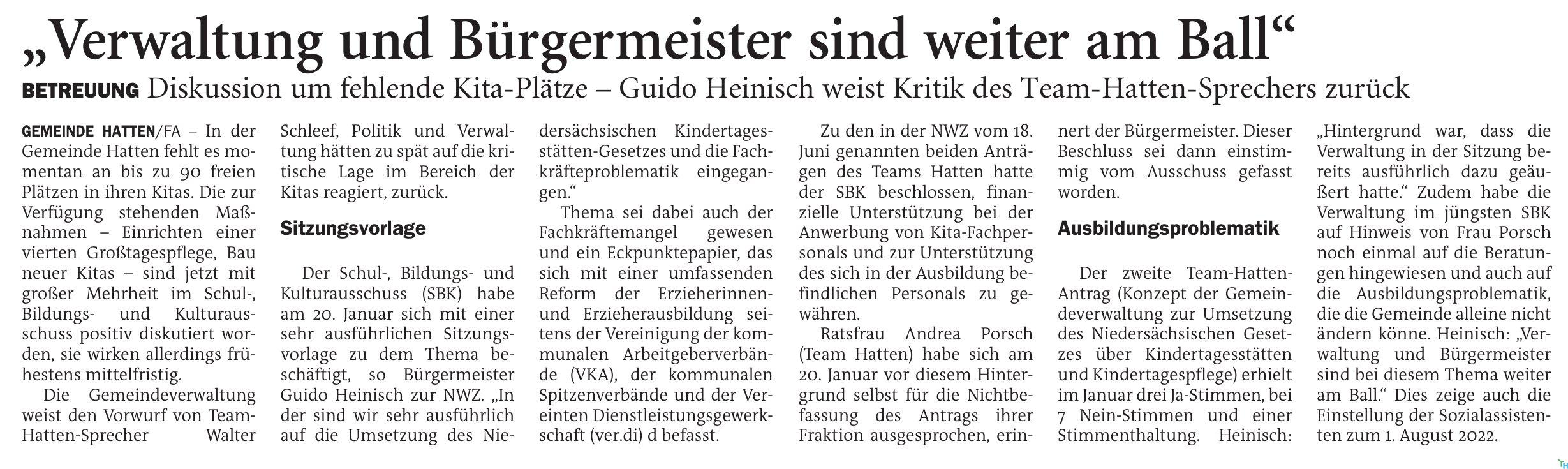 Verwaltung und Bürgermeister sind weiter am Ball
