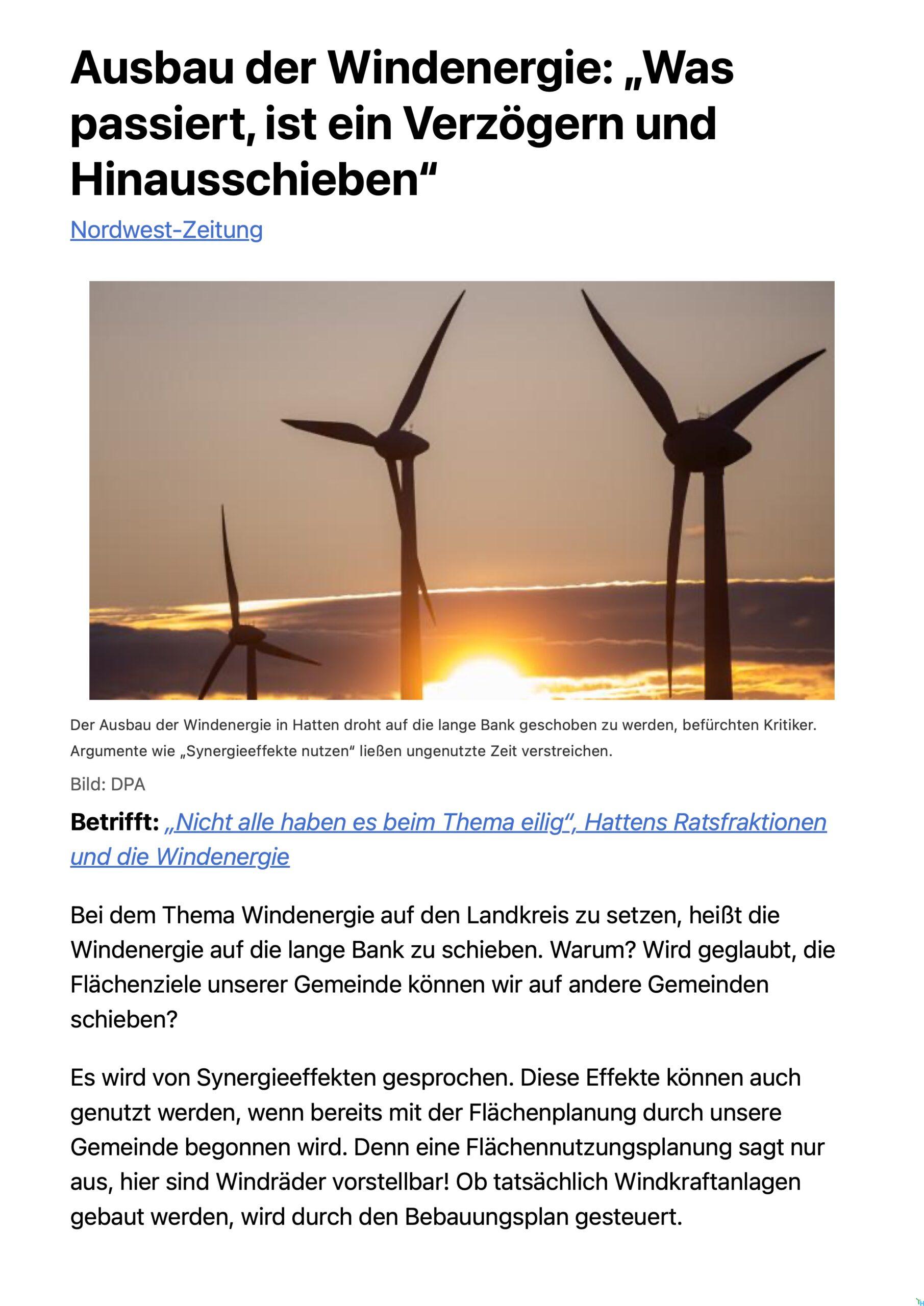 Ausbau der Windenergie: „Was passiert, ist ein Verzögern und Hinausschieben“